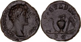 Marco Aurelio. As. AE. (161-180). R/PIETAS AVG. S.C. Útiles de sacrificio. 10.97g. RIC.1240. Escasa así. Pátina negra. MBC.