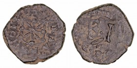 Felipe III. 4 Cornados. AE. Pamplona. 1613. Sin P-A a los lados del escudo. Cal.728 vte. MBC-.