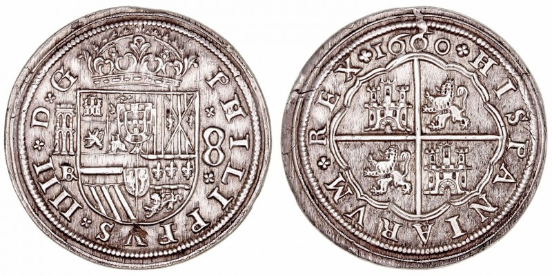Felipe IV. 8 Reales. AR. Segovia. 1660. 27.19g. Cal.591. Ligera rebaba de acuñac...