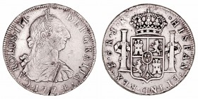 Carlos III. 8 Reales. AR. Potosí JR. 1774. 26.58g. Cal.974. Rayas y marcas en anverso. BC/BC+.