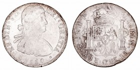 Fernando VII. 8 Reales. AR. Méjico HJ. 1810. Busto imaginario. 26.72g. Cal.543. Golpes en canto y marcas. BC-.