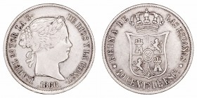 Isabel II. 40 Céntimos de Escudo. AR. Madrid. 1866. 5.24g. Cal.338. MBC.