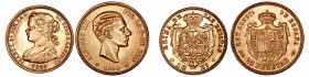 Lotes de Conjunto. AV. Lote de 2 monedas. Falsas (reproducciones siglo XX), 10 Escudos y 25 Pesetas. Realizadas en oro de 18 quilates. Peso total 15.8...