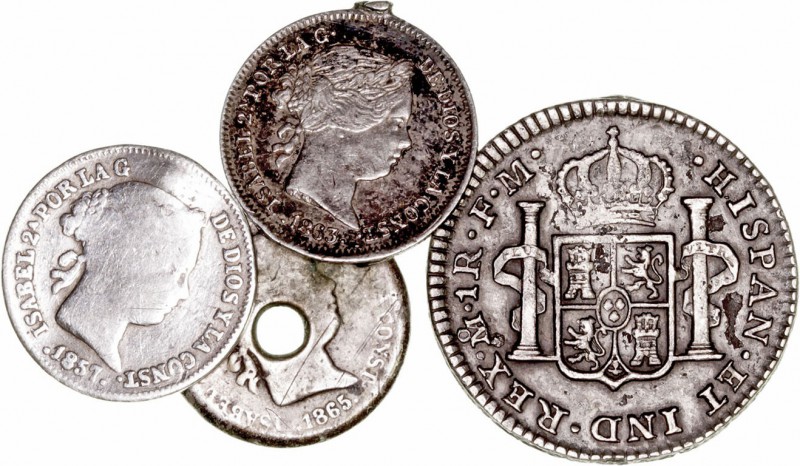 Lotes de Conjunto. AR. Lote de 4 monedas. Carlos IV Real 1799 Méjico e Isabel II...