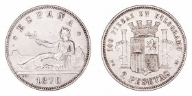 Gobierno Provisional. 2 Pesetas. AR. 1870 *18-74 DEM. 9.93g. Cal.10. MBC.