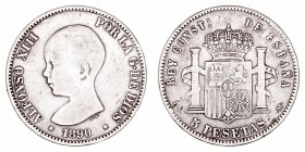 Alfonso XIII. 5 Pesetas. AR. 1890 *18-90 PGM. Falsa de época. 23.80g. Barrera 1279. MBC.