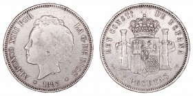 Alfonso XIII. 5 Pesetas. AR. 1893 *18-93 PGV. 24.78g. Cal.22. Escasa. BC.