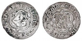 Alemania. Half Schwertgroschen. AR. Sachsen-Kurfürstentum. Elector Friedrich III, Johann, and Duke Albrecht (1486-1500). Frey 319. Algún punto de verd...