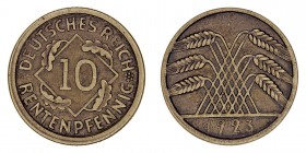 Alemania. 10 Rentenpfennig. AE. 1923 F. KM.33. Rara. MBC.