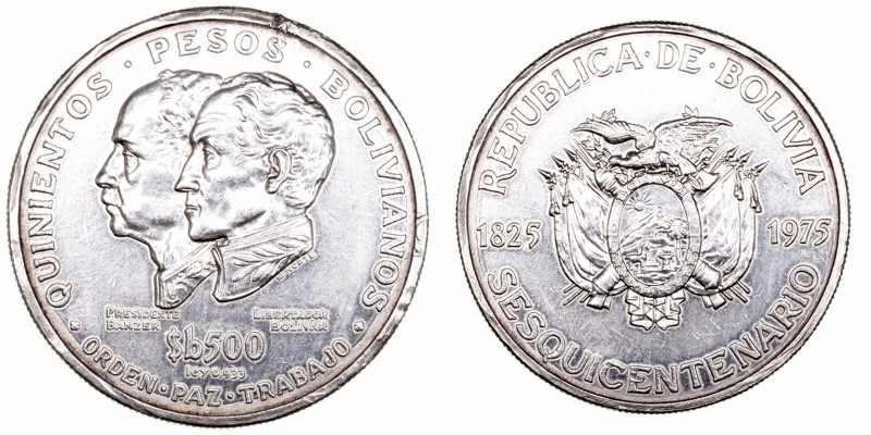 Bolivia. 500 Pesos. AR. 1975. 150 Aniversario de la Independencia (1825-1975). 2...