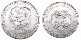 Bolivia. 500 Pesos. AR. 1975. 150 Aniversario de la Independencia (1825-1975). 22.04g. KM.196. Golpecitos en canto. MBC/MBC+.