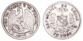 Chile. Peso. AR. Santiago. 1875. 24.51g. KM.412.1. MBC-.