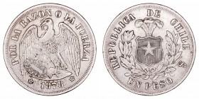 Chile. Peso. AR. Santiago. 1878. 24.80g. KM.142.1. MBC.