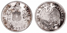 Chile. Peso. AR. Santiago. 1883. 24.97g. KM.142.1. Manchas. MBC+.