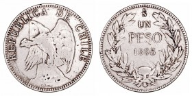 Chile. Peso. AR. Santiago. 1895. 19.76g. KM.152.1. Marquitas en anverso y reverso. MBC-.