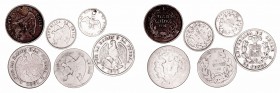 Chile. AR. Lote de 6 monedas. 1/2 Décimo 1857 (agujerito), 10 Centavos 1916, 20 Centavos 1870, 1881, 1899 y 1916. MBC- a BC-.