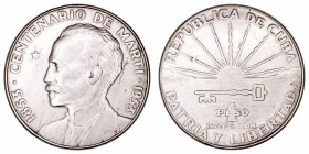 Cuba. Peso. AR. 1953. Centenario de Marti. 26.83g. KM.29. MBC+.