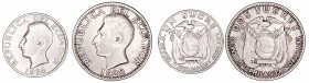 Ecuador. AR. Lote de 2 monedas. Sucre 1934 y 2 Sucres 1928. MBC+ a MBC.