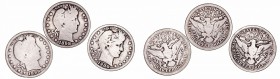 Estados Unidos. 1/4 Dólar. AR. Lote de 3 monedas. 1898, 1899 y 1900. KM.114. BC a BC-.