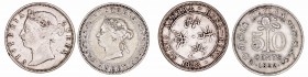 Gran BretañaVictoria. AR. Lote de 2 monedas. Ceylan 50 Cents 1892 y Hong Kong 20 Cents 1888. MBC a MBC-.