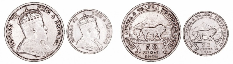 Gran BretañaEduardo VII. AR. Lote de 2 monedas. East Africa & Uganda. 25 Cents 1...