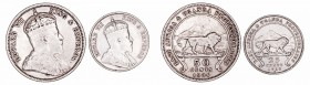 Gran BretañaEduardo VII. AR. Lote de 2 monedas. East Africa & Uganda. 25 Cents 1910 y 50 Cents 1906. MBC-.