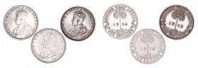 Gran BretañaJorge V. Shilling. AR. Lote de 3 monedas. British West Africa. 1913, 1914 y 1916. KM.12. MBC/MBC+.