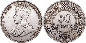 Honduras BritánicaJorge V. 50 Cents. AR. 1919. KM.18. Escasa. MBC-/MBC.