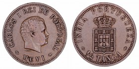 India PortuguesaCarlos I. 1/2 Tanga. AE. 1901. 12.82g. KM.16. MBC.
