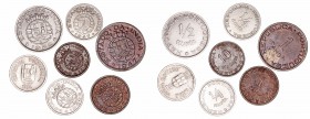 India Portuguesa. AE. Lote de 7 monedas. 10 Centavos 1959, Tanga 1947 y 1952, 2 Tanga 1934, 1/4 Rupia 1947 y 1952, 1/2 Rupia 1952. MBC+ a MBC.