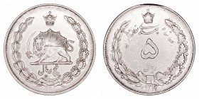 Irán. 5 Rials. AR. (1932). Reza Shah. 24.98g. KM.1131. MBC/MBC+.