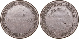 Irlanda. Farthing. AE. 1834. Todd, Burns & Co. Drapers Farthing Token. Payable in Dublin Limerick. 21.00mm. Escasa. BC.