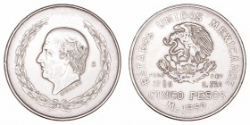 Méjico. 5 Pesos. AR. 1952. Hidalgo. 27.89g. KM.467. MBC-.