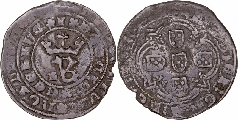 PortugalJuan I. Real branco. VE. Lisboa. (1385-1433). Con Y coronada y L a la iz...