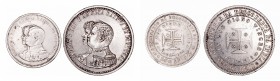 PortugalCarlos I. AR. Lote de 2 monedas. 200 y 500 Reis 1898. 400 Aniversario del Descubrimiento de la India. MBC a MBC-.