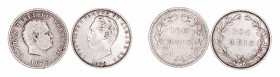 Portugal. 100 Reis. AR. Lote de 2 monedas. 1889 y 1893. MBC a BC+.