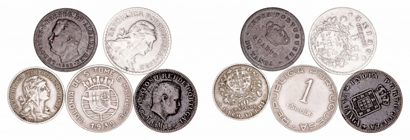 Portugal. AE. Lote de 5 monedas. Cabo Verde 50 Centavos 1930, Guinea Escudo 1933...