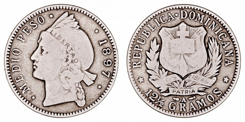 República Dominicana. 1/2 Peso. AR. 1897 A. 12.10g. KM.16. MBC-.