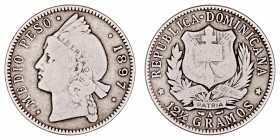 República Dominicana. 1/2 Peso. AR. 1897 A. 12.10g. KM.16. MBC-.