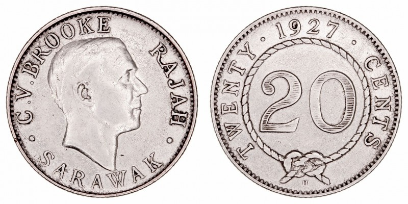 Sarawak. 20 Cents. AR. 1927 H. Brooke Rajah. 5.14g. KM.17a. Escasa. MBC+.