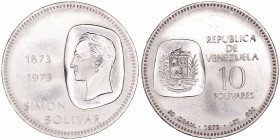 Venezuela. 10 Bolívares. AR. 1973. 30.43g. KM.45. Rayitas. EBC+.