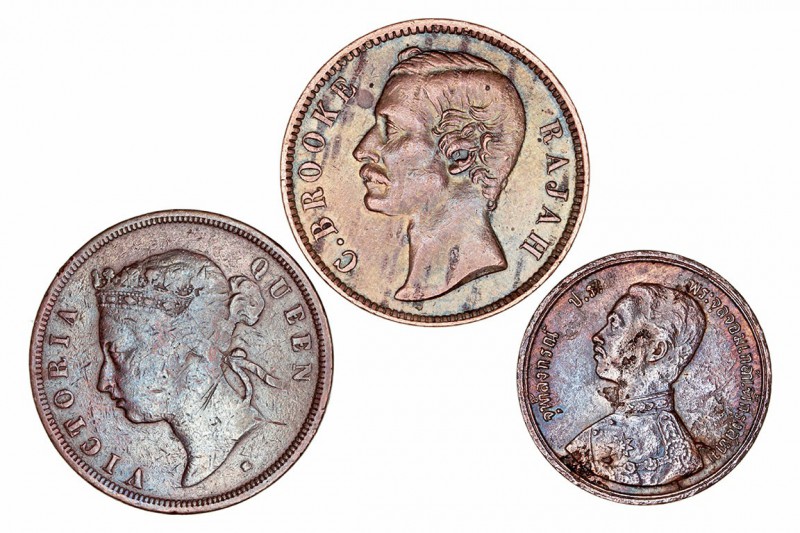 Lotes de Conjunto. AE. Lote de 3 monedas. Sarawak Cent 1870, Straits Settlements...