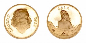 Medalla. AV. Salvador Dalí y Gala. Acuñación en 22 quilates (917 milésimas). 12.11g. 26.00mm. En estuche y certificado de Acuñaciones Españolas, S.A. ...