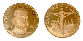 Medalla. AV. Don Juan de Austria, 4º Centenario de La Batalla de Lepanto 1571-1971. Santo Cristo de Lepanto. Acuñación en 22 quilates (917 milésimas)....