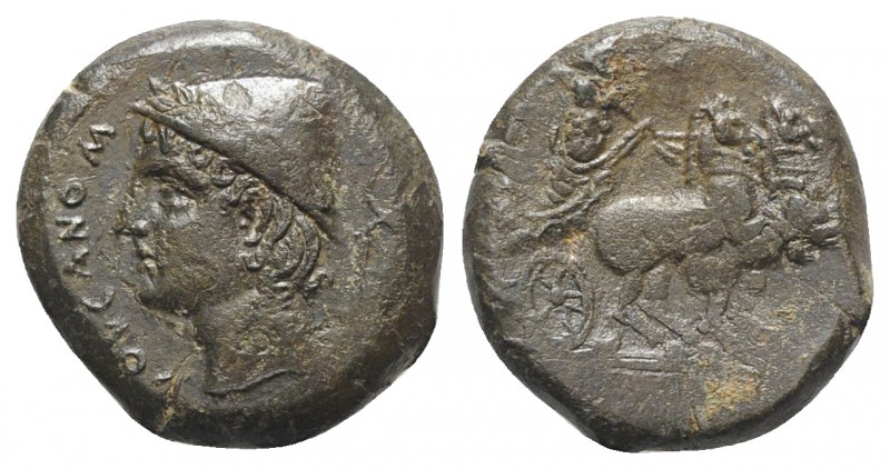 Samnium, Aesernia, c. 263-240 BC. Æ (20mm, 6.96g, 1h). Head of Vulcan l., wearin...