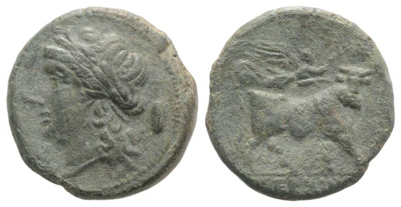 Samnium, Aesernia, c. 263-240 BC. Æ (20mm, 5.97g, 12h). Laureate head of Apollo ...