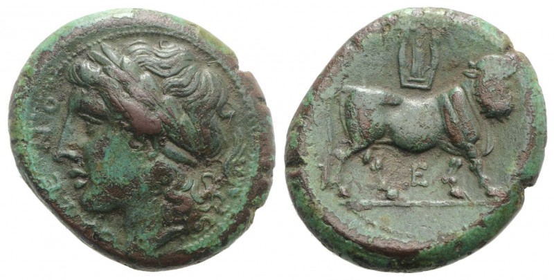 Northern Campania, Cales, c. 265-240 BC. Æ (21.5mm, 7.31g, 6h). Laureate head of...