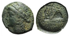 Southern Campania, Neapolis, c. 250-225 BC. Æ (19mm, 4.97g, 12h). Laureate head of Apollo l. within laureate wreath. R/ Lyre leaning against omphalos;...