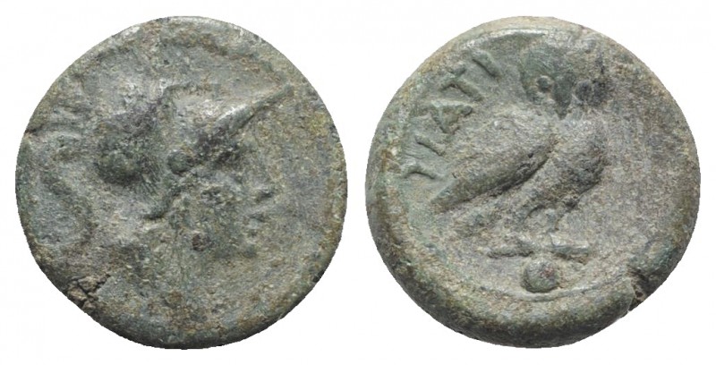 Northern Apulia, Teate, c. 225-200 BC. Æ Uncia (15mm, 3.97g, 6h). Helmeted head ...