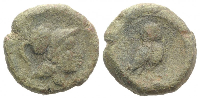 Northern Apulia, Teate, c. 225-200 BC. Æ Uncia (16mm, 4.48g, 6h). Helmeted head ...